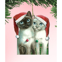 5 x 5.5 in. Angels Santa Cat Wooden Ornaments - Set of 2