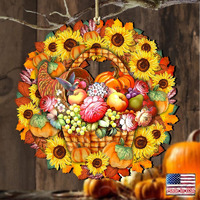 5 x 5.5 in. Flower Fall Wreath Wooden Ornaments - Set of 2