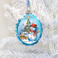 3 x 2 in. Snowman & Christmas Tree Mercury Glass Ornaments Christmas Santa Snowman Decor