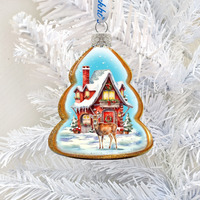 3 x 2 in. Red Christmas Cottage Mercury Glass Ornaments Christmas Decor