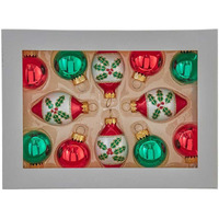 35 mm Glass Green & Red Ball & Finial Ornament Set - 12 Piece