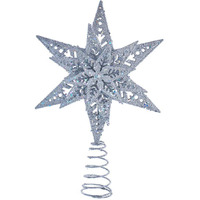 13 in. Plastic Silver Glittered Snowflake Tree Topper