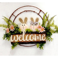 AI-FL7024-Q01 Welcome Bunnies in Spring Greenery Wreath, Multi Color
