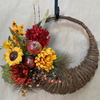 AI-FL7056-Q01 24 in. Fall Colored Flowers & Apples Half Wreath, Multi Color