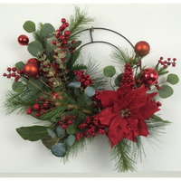 AI-FL7084-Q02 Christmas Poinsettia & Ornaments on Half Wreath, Green, Red & Brown - Set of 2