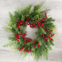 AI-FL7099-Q02 Red Berries & Green Leaves Wreath - Set of 2