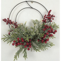 AI-FL7077-Q12 Glittered Green & Red Berries on Metal Form Wreath - Set of 12