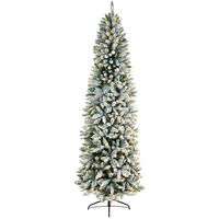 8 ft. Slim Flocked Montreal Fir Artificial Christmas Tree with 400 Warm White Led Lights & 1348 Bendable Branches, Warm White