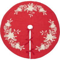 72 in. Embroidered Holly Christmas Tree Skirt, Red