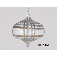 100 mm White, Champagne & Silver Glitter Ornament