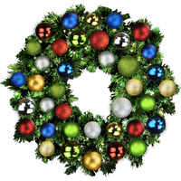 3 ft. Blended Pine Decorated with The Royal Ornament Collection Pre-Lit LEDs Wreath, Warm White