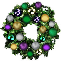 3 ft. Pre-Lit LED Sequoia Christmas Wreath with The Mardi Gras Ornament, Warm White