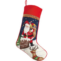 11 x 18 in. Santa Chimney Needlepoint Christmas Stocking - 100 Percent Wool & Cotton