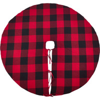 84 in. Buffalo Plaid Design Cotton Christmas Round Tree Skirt, Red
