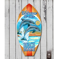 G.DeBrekht 8114070 Dolphins Surfboard Wooden Christmas Ornament Set of 2