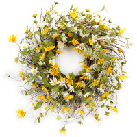 24" Yellow and White Spring Daisy Artificial Wreath