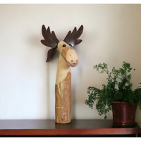19" Brown Wood and Metal Moose Tabletop Sculpture