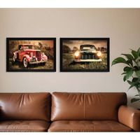Set Of Two Vintage Trucks Black Framed Print Wall Art