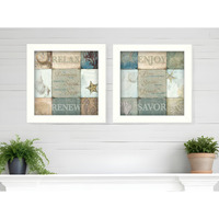 Set Of Two Sunshine Sand and Sea White Framed Print Wall Art