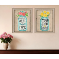 Set Of Two Mason Jars Floral Brown Framed Print Wall Art