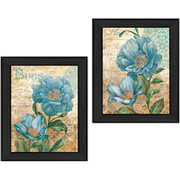 Set Of Two Paris Floral Postcard Black Framed Print Wall Art