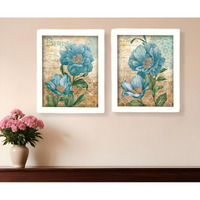 Set Of Two Paris Floral Postcard White Framed Print Wall Art