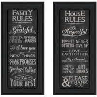 Set Of Two Family and House Rules Black Framed Print Wall Art