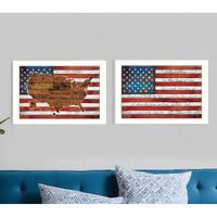 Set Of Two American Flags White Framed Print Wall Art