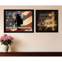 Set Of Two Firefighters One Nation Black Framed Print Wall Art