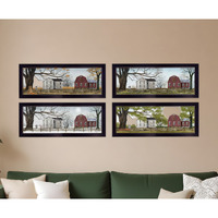 Set Of Four Red Barn For The Season Black Framed Print Wall Art