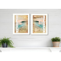 Set Of Two Beach Please White Framed Print Wall Art