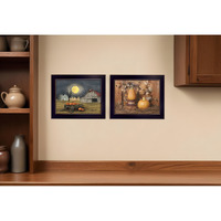 Set Of Two Pumpkin Space Harvest Black Framed Print Kitchen Wall Art