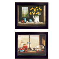 Set Of Two Tea Apples and Strawberries Black Framed Print Kitchen Wall Art