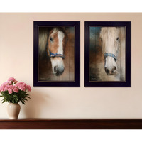 Set Of Two Two Horses Black Framed Print Wall Art
