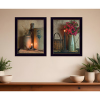 Set Of Two Americana Country Candlelight Black Framed Print Wall Art