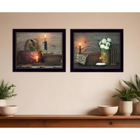 Set Of Two Baskets and Flowers Black Framed Print Wall Art