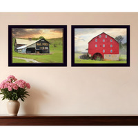 Set Of Two Mail Pouch Red Barn and Mill  Black Framed Print Wall Art