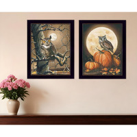 Set Of Two Autumn Owls Black Framed Print Wall Art