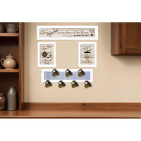 Set Of Four Kitchen Collection IV with Seven Peg Mug Rack 4 White Framed Print Kitchen Wall Art