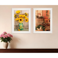 Set Of Two Vintage Country and Sunflowers 1 White Framed Print Wall Art