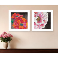 Set Of Two Blooms on Black 1 White Framed Print Wall Art