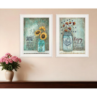 Set Of Two Enjoy the Little Things or Happiness 1 White Framed Print Wall Art