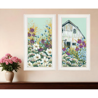 Set Of Two Floral Field 1 White Framed Print Wall Art