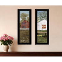 Set Of Two Country Barns 2 Black Framed Print Wall Art