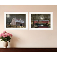 Set Of Two Midnight Moon 1 White Framed Print Wall Art