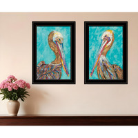 Set Of Two Pelicans Teal Black Framed Print Wall Art
