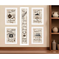 Set Of Five Kitchen Friendship 5 White Framed Print Kitchen Wall Art