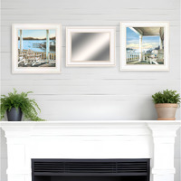 Set Of Three Lake Side White Framed Wall Art With Mirror