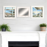 Set Of Three Lake Side White Framed Wall Art With Mirror And Hooks