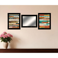 Set Of Three Cabin Rules Black Framed Wall Art With Mirror And Hooks